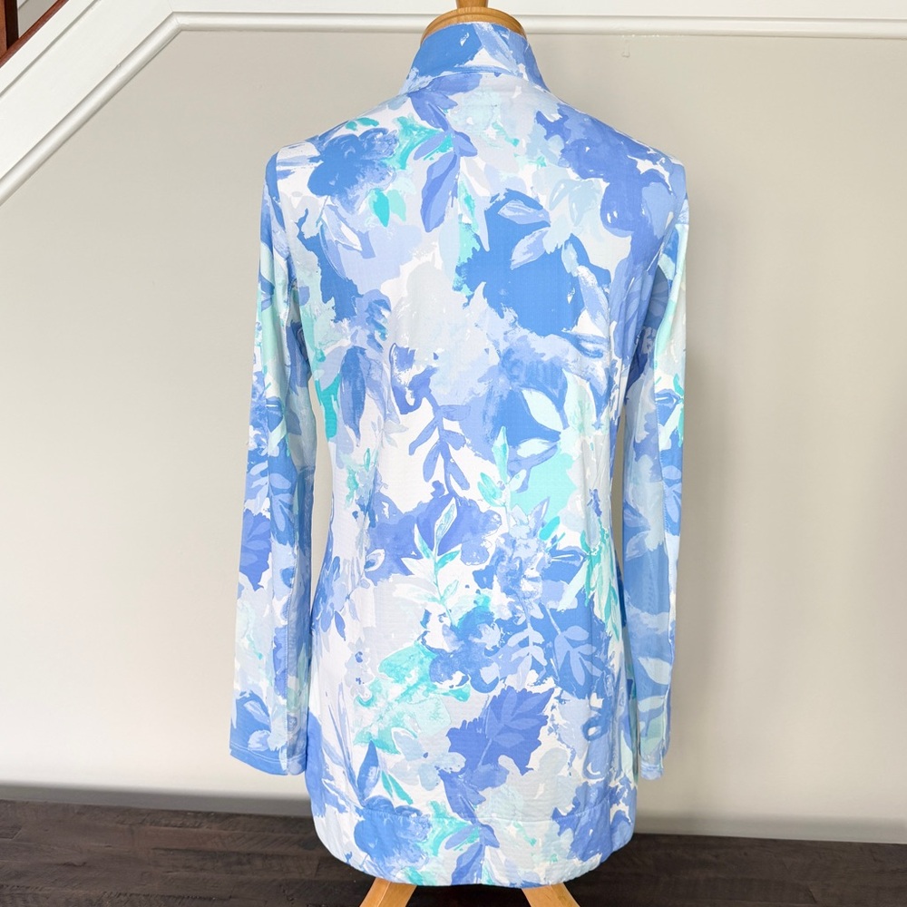 G Lifestyle Monet Long Sleeve Zip Neck Hi Lo Tunic Top Aqua Blue Medium - Picture 5 of 9